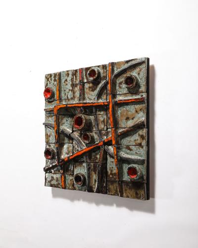 Glazed Ceramic Brutalist Tile Sculpture France c 1970