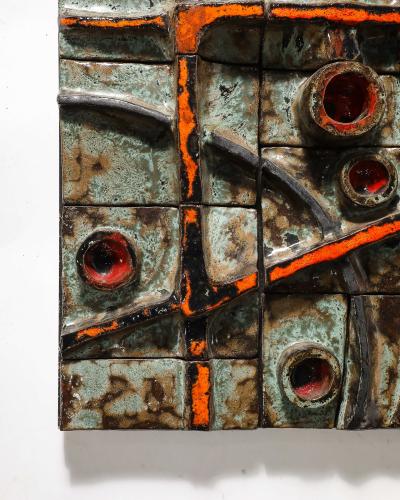 Glazed Ceramic Brutalist Tile Sculpture France c 1970