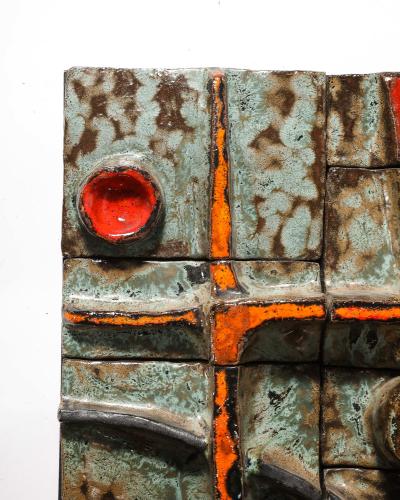 Glazed Ceramic Brutalist Tile Sculpture France c 1970