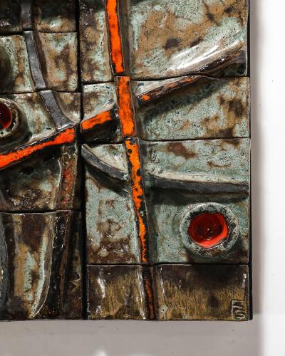 Glazed Ceramic Brutalist Tile Sculpture France c 1970