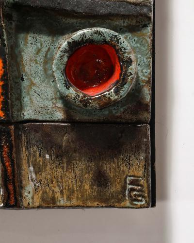 Glazed Ceramic Brutalist Tile Sculpture France c 1970
