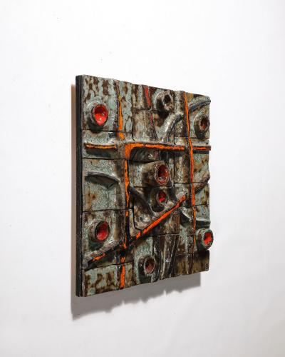 Glazed Ceramic Brutalist Tile Sculpture France c 1970