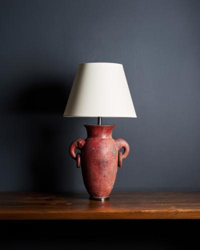 Glazed Ceramic Table Lamp with Rings and Elephant Head Motif Europe 20th C