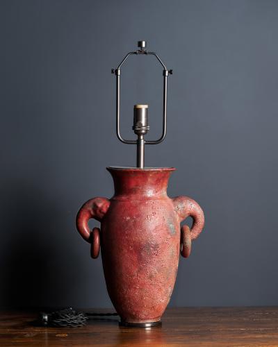 Glazed Ceramic Table Lamp with Rings and Elephant Head Motif Europe 20th C
