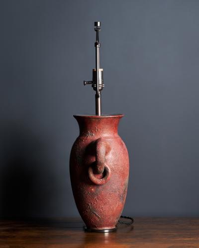 Glazed Ceramic Table Lamp with Rings and Elephant Head Motif Europe 20th C