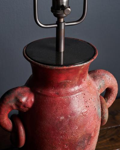 Glazed Ceramic Table Lamp with Rings and Elephant Head Motif Europe 20th C