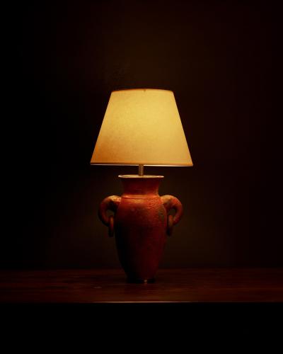Glazed Ceramic Table Lamp with Rings and Elephant Head Motif Europe 20th C