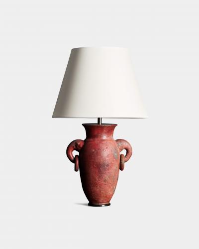 Glazed Ceramic Table Lamp with Rings and Elephant Head Motif Europe 20th C