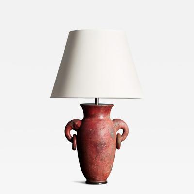 Glazed Ceramic Table Lamp with Rings and Elephant Head Motif Europe 20th C