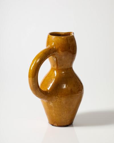 Glazed Ceramic Yellow Pitcher Vallauris France c 1960