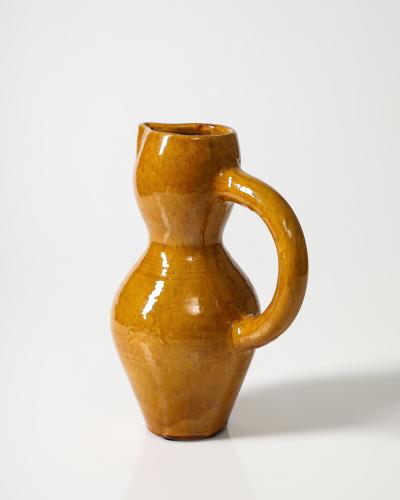 Glazed Ceramic Yellow Pitcher Vallauris France c 1960