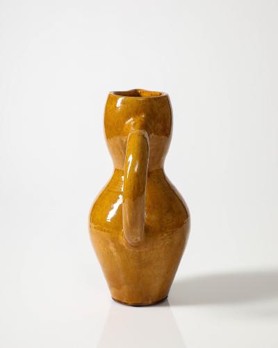 Glazed Ceramic Yellow Pitcher Vallauris France c 1960