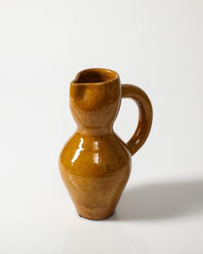 Glazed Ceramic Yellow Pitcher Vallauris France c 1960