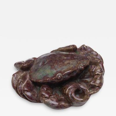 Glazed Earthenware Inkwell of a Crab Signed Andre Methey France c 1900
