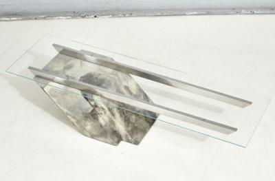 Goatskin Cantilevered Stainless Steel and Glass Coffee Table 1970