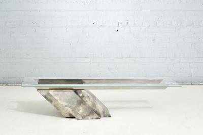 Goatskin Cantilevered Stainless Steel and Glass Coffee Table 1970
