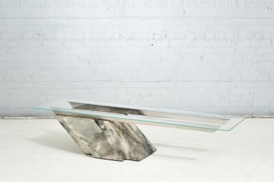 Goatskin Cantilevered Stainless Steel and Glass Coffee Table 1970