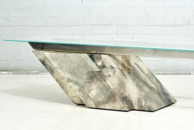 Goatskin Cantilevered Stainless Steel and Glass Coffee Table 1970