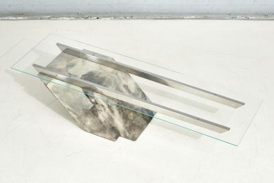 Goatskin Cantilevered Stainless Steel and Glass Coffee Table 1970