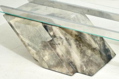 Goatskin Cantilevered Stainless Steel and Glass Coffee Table 1970