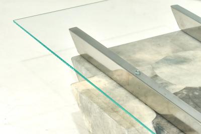 Goatskin Cantilevered Stainless Steel and Glass Coffee Table 1970