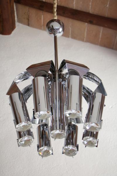 Goffredo Reggiani Chromed Chandelier Pendant Ceiling Lamp Attributed to Goffredo Reggiani 1970s