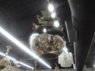 Goffredo Reggiani Italian Modern Chrome And Glass Chandelier Orb Lantern