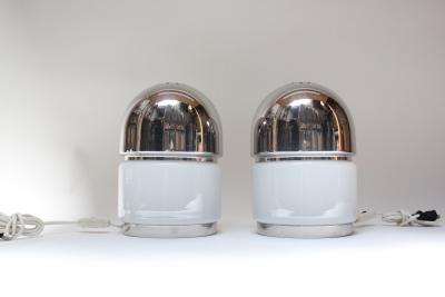 Goffredo Reggiani Pair of Chrome and Glass Salt and Pepper Table Lamps by Goffredo Reggiani