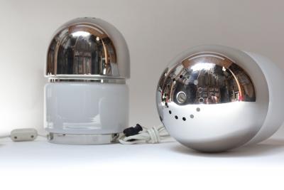 Goffredo Reggiani Pair of Chrome and Glass Salt and Pepper Table Lamps by Goffredo Reggiani