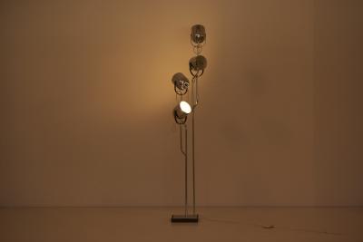 Goffredo Reggiani Reggiani 4 Head Chrome and Black Floor Lamp Italy 1960s