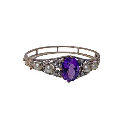 Gold Amethyst Pearl and Diamond Bracelet C 1930
