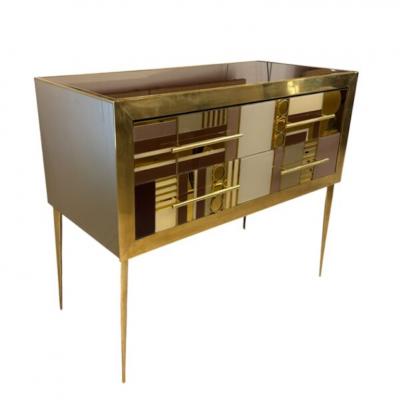 Gold Burgundy and Pink Murano Glass Sideboard