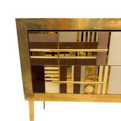 Gold Burgundy and Pink Murano Glass Sideboard