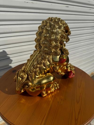 Gold Coated Foo Lion with Paw on Red Ball