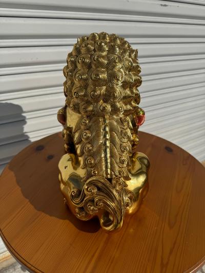 Gold Coated Foo Lion with Paw on Red Ball