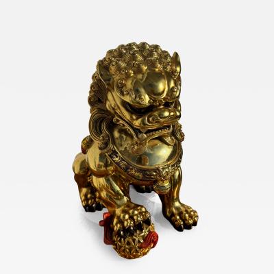 Gold Coated Foo Lion with Paw on Red Ball
