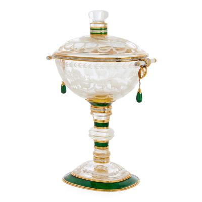 Gold Diamond and Enamel Mounted Rock Crystal Cup and Cover