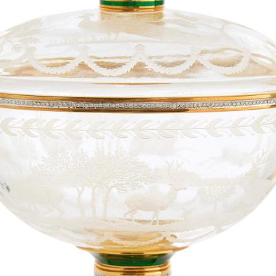 Gold Diamond and Enamel Mounted Rock Crystal Cup and Cover