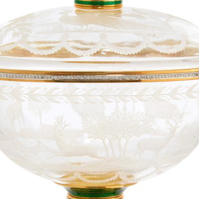 Gold Diamond and Enamel Mounted Rock Crystal Cup and Cover