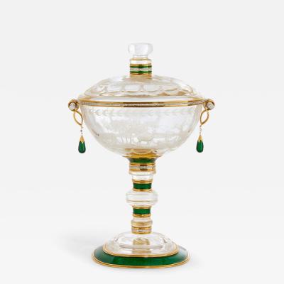 Gold Diamond and Enamel Mounted Rock Crystal Cup and Cover