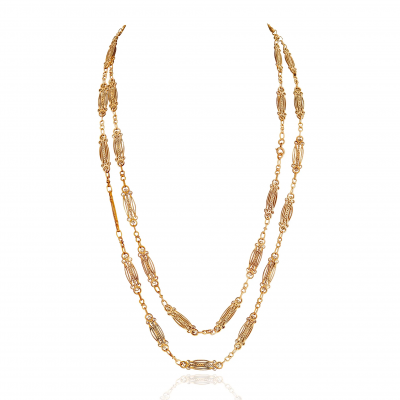 Gold Fancy Link Long Chain Necklace