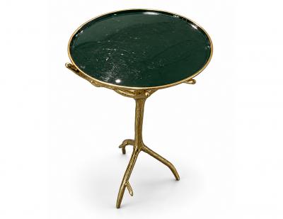 Gold Faux Tree Branch Drinks Table with Removable Forest Green Enamel Tray Top