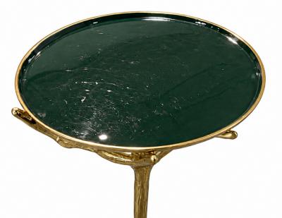Gold Faux Tree Branch Drinks Table with Removable Forest Green Enamel Tray Top