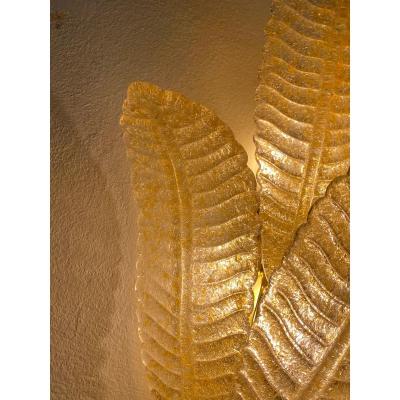Gold Graniglia Leaf Murano Glass Wall Sconces in Venetian Style a Pair