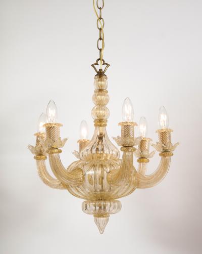 Gold Italian Murano Mid Century 6 Arm Neoclassical Style Chandelier