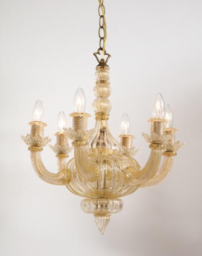 Gold Italian Murano Mid Century 6 Arm Neoclassical Style Chandelier