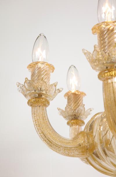 Gold Italian Murano Mid Century 6 Arm Neoclassical Style Chandelier