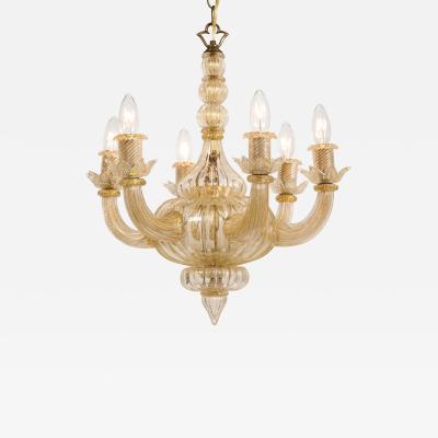 Gold Italian Murano Mid Century 6 Arm Neoclassical Style Chandelier