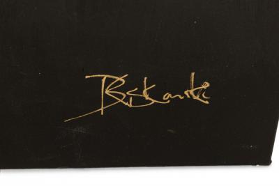 Gold Leaf And Black Acrylic Abstract New York Skyline Painting On Canvas