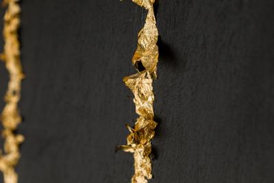 Gold Leaf And Black Acrylic Abstract New York Skyline Painting On Canvas